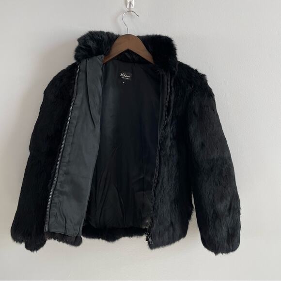 Niki | Vintage Black 100% Rabbit Fur Bomber Jacket Full Zip With Mock Neck Coat - Picture 2 of 11